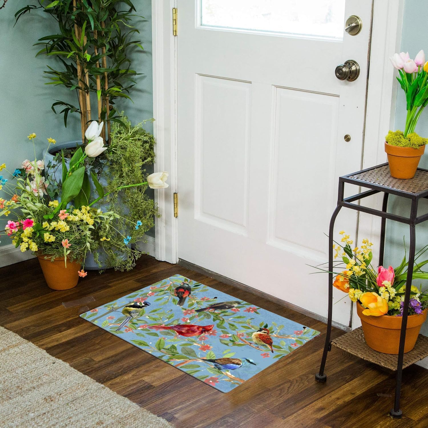K KILIPES Colorful Birds Welcome Doormat 29"x17" Indoor/Outdoor, Durable Rubber Non-Slip Decorative Entrance Mat for Front Door Spring Summer Seasonal Door Mat, Easy Clean Low Profile (Bird Printed)