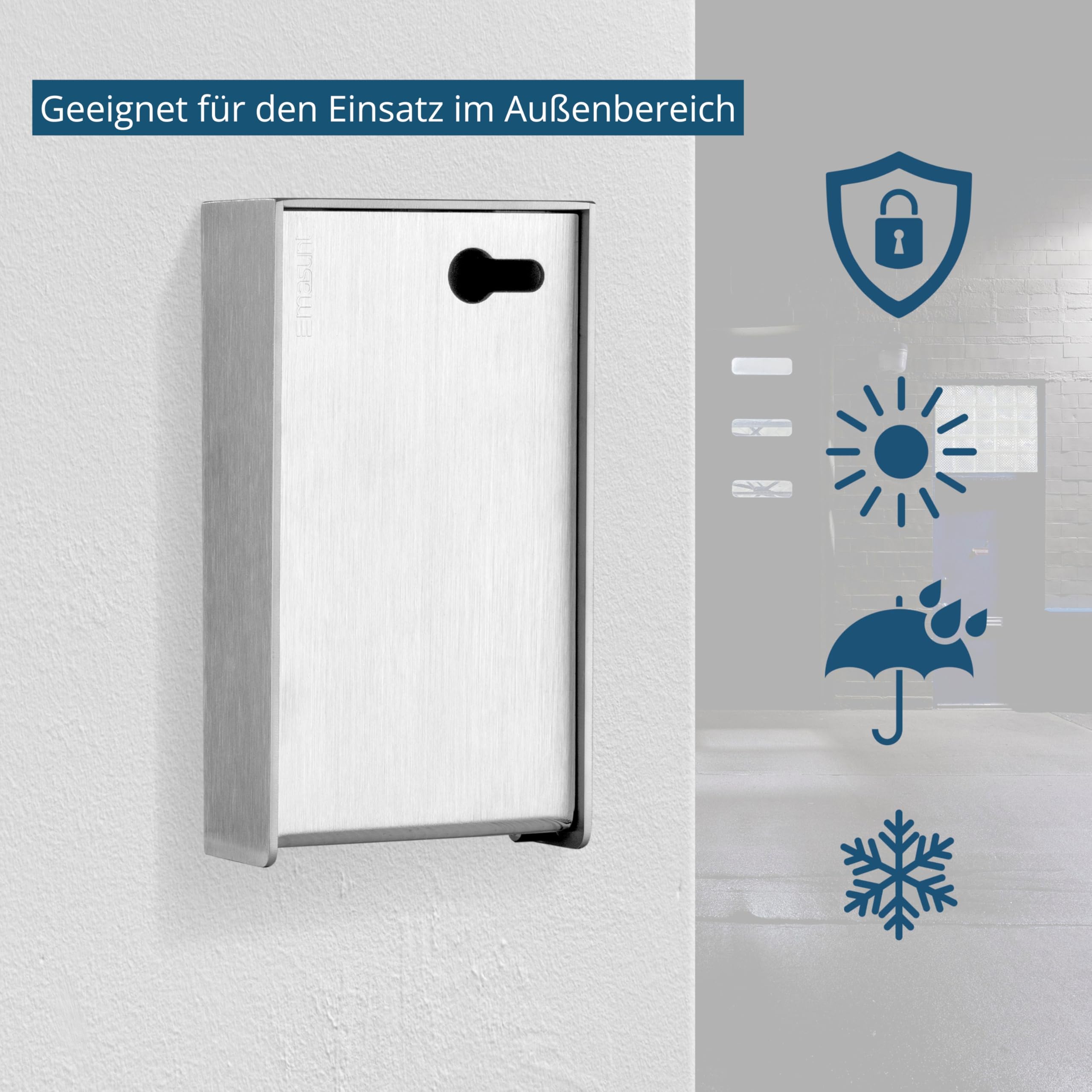 masunt Schlüsseldepot 243 XL vorgerichtet PHZ aus Edelstahl – Wetterfeste Schlüsselbox für Innen- & Außenbereich, für Profilhalbzylinder, Platz für DIN-A6-Dokumente & Lange Schlüssel