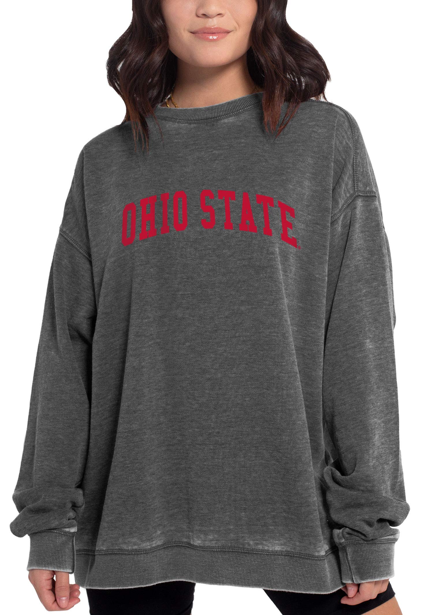 NCAA Ohio State Buckeyes Womens Burnout Fleece Pullover, Charcoal, Large