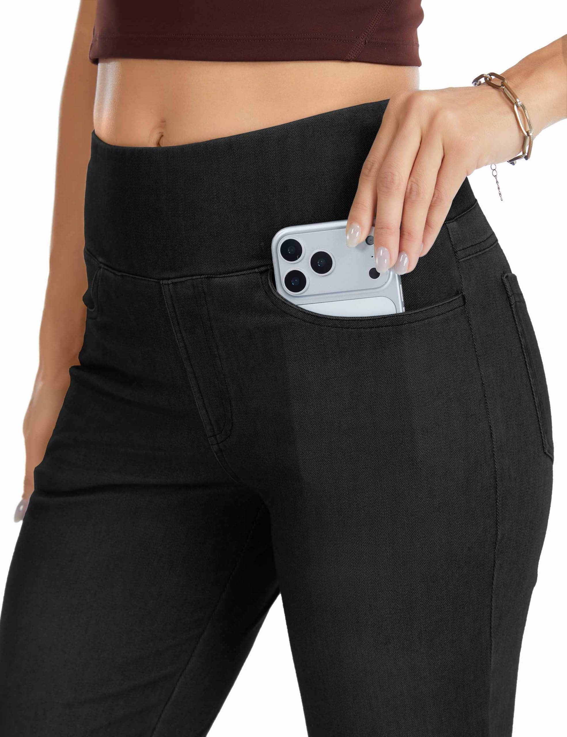 THE GYM PEOPLE Jeans Bootcut Donna Vita Alta Stretch Jeggings Zampa | Lunghezza Interna 74cm/79cm, 4 Tasche, Controllo Addome, Push Up, Slip-On, Traspirante, Morbido, Pantaloni Zampa Moda Yoga