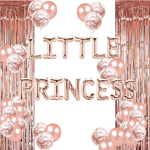 Little Princess - Cartel y decoraciones de fiesta de princesa de oro rosa - Baby Showerrevelación de género y suministros para fiesta de cumpleaños