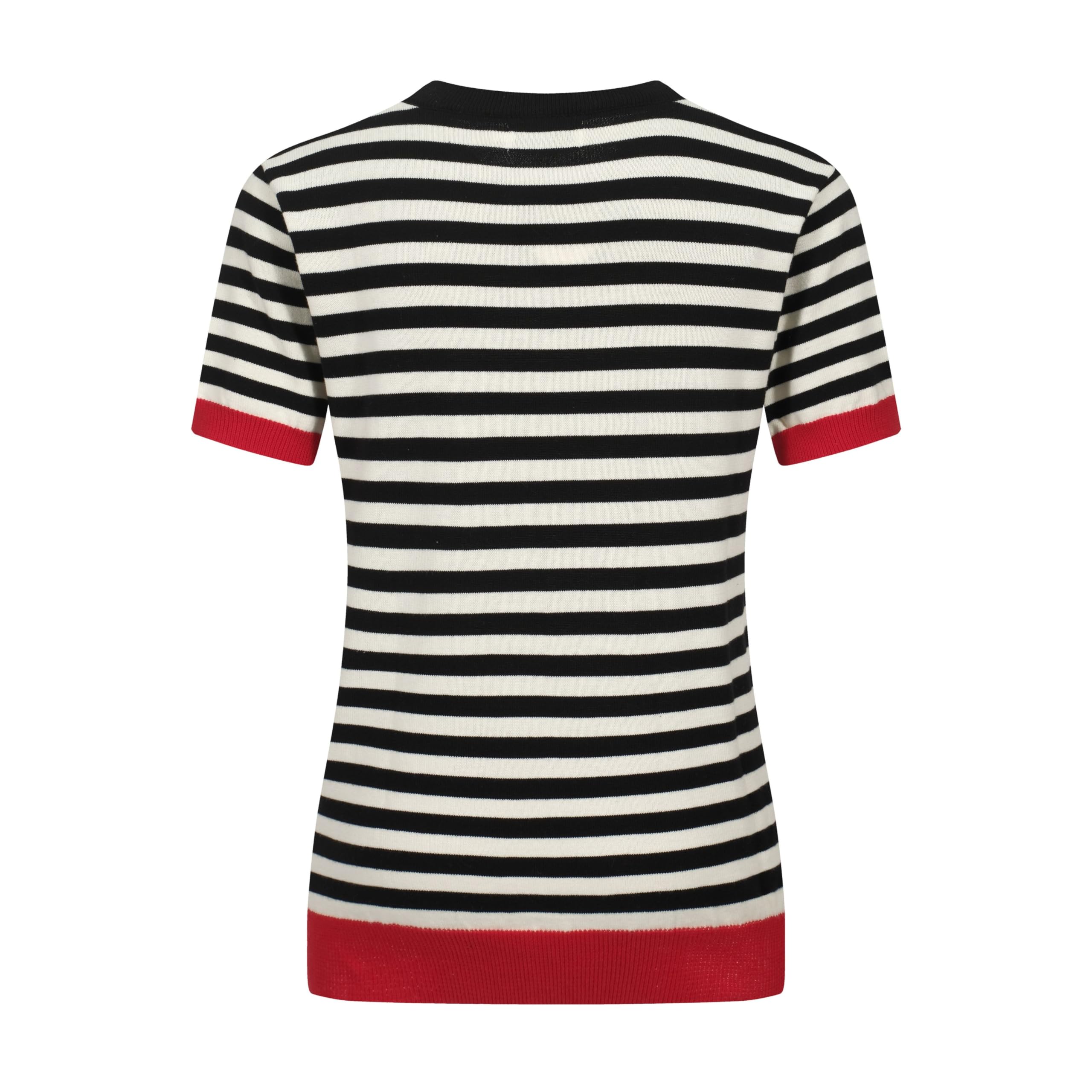 OXKnit Retro Streifen T-Shirts Damen 1960er Jahre Klassisches rotes Liebesherz Stricken Kurze Ärmel lässig Top