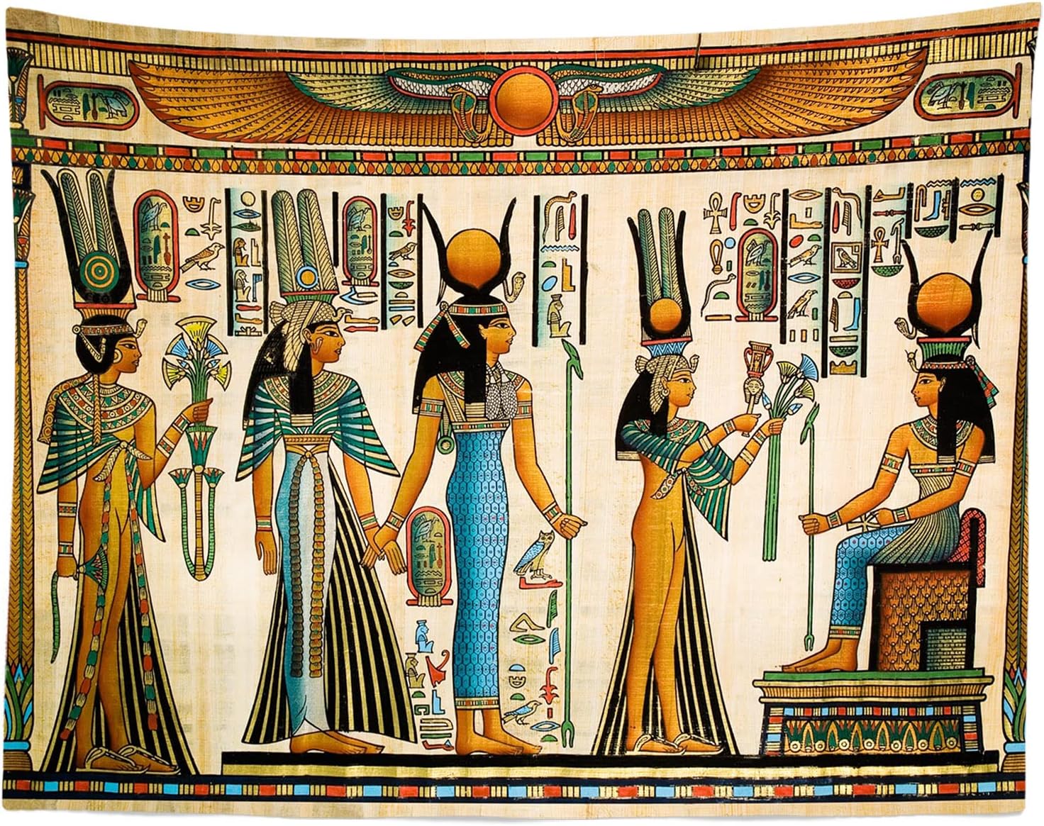 Loccor Egyptian Painting Tapestry 120Wx95H Inches Extra Large Queen Nefertari Making an Offering to Isis Tapestry Nefertalis Wall Hanging Mythology Egypt Fall Mural for Bedroom Living Room Decor