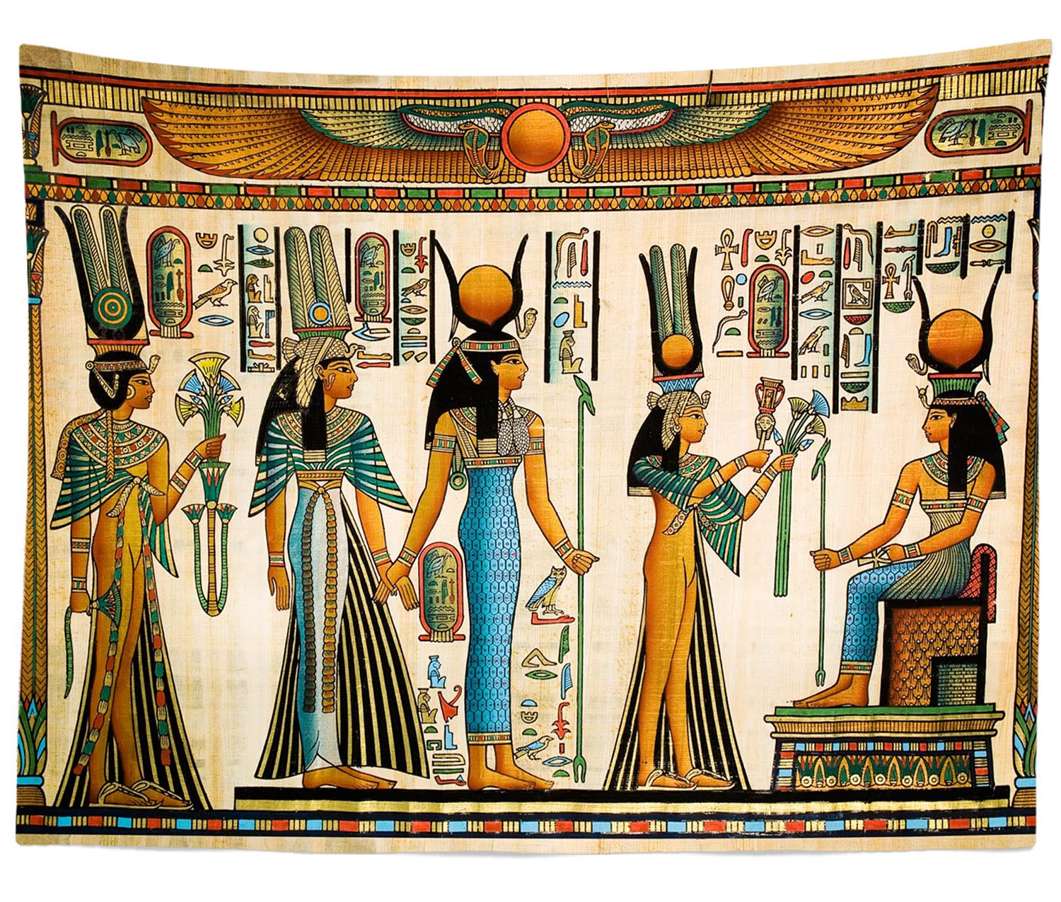 Loccor Egyptian Painting Tapestry 120Wx95H Inches Extra Large Queen Nefertari Making an Offering to Isis Tapestry Nefertalis Wall Hanging Mythology