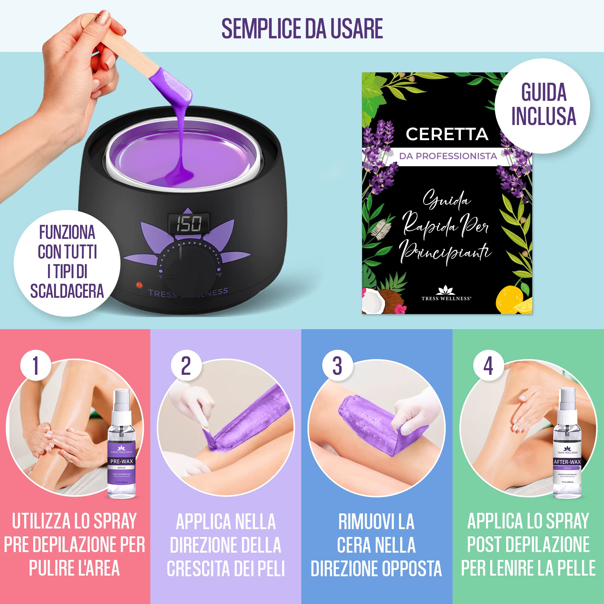 Perle di Cera per Ceretta Brasiliana e Araba, Ceretta Professionale Indolore - Hard Wax Bean Kit