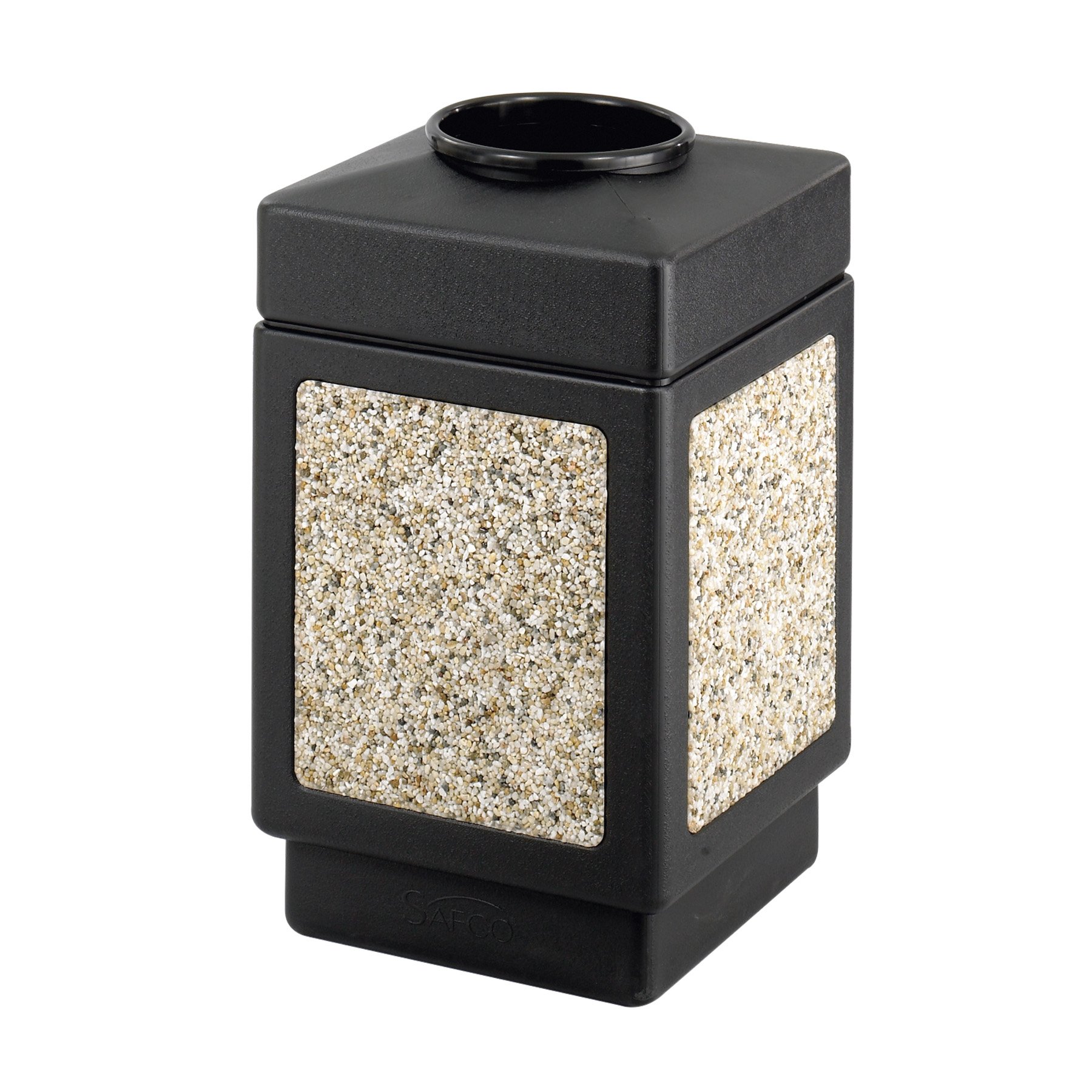 Safco Canmeleon Trash Can, 38 Gallons, Indoor and Outdoor Use, Open Top, Durable &amp; Weather-Resistant Commercial Garbage Can with Stone Panels, Black