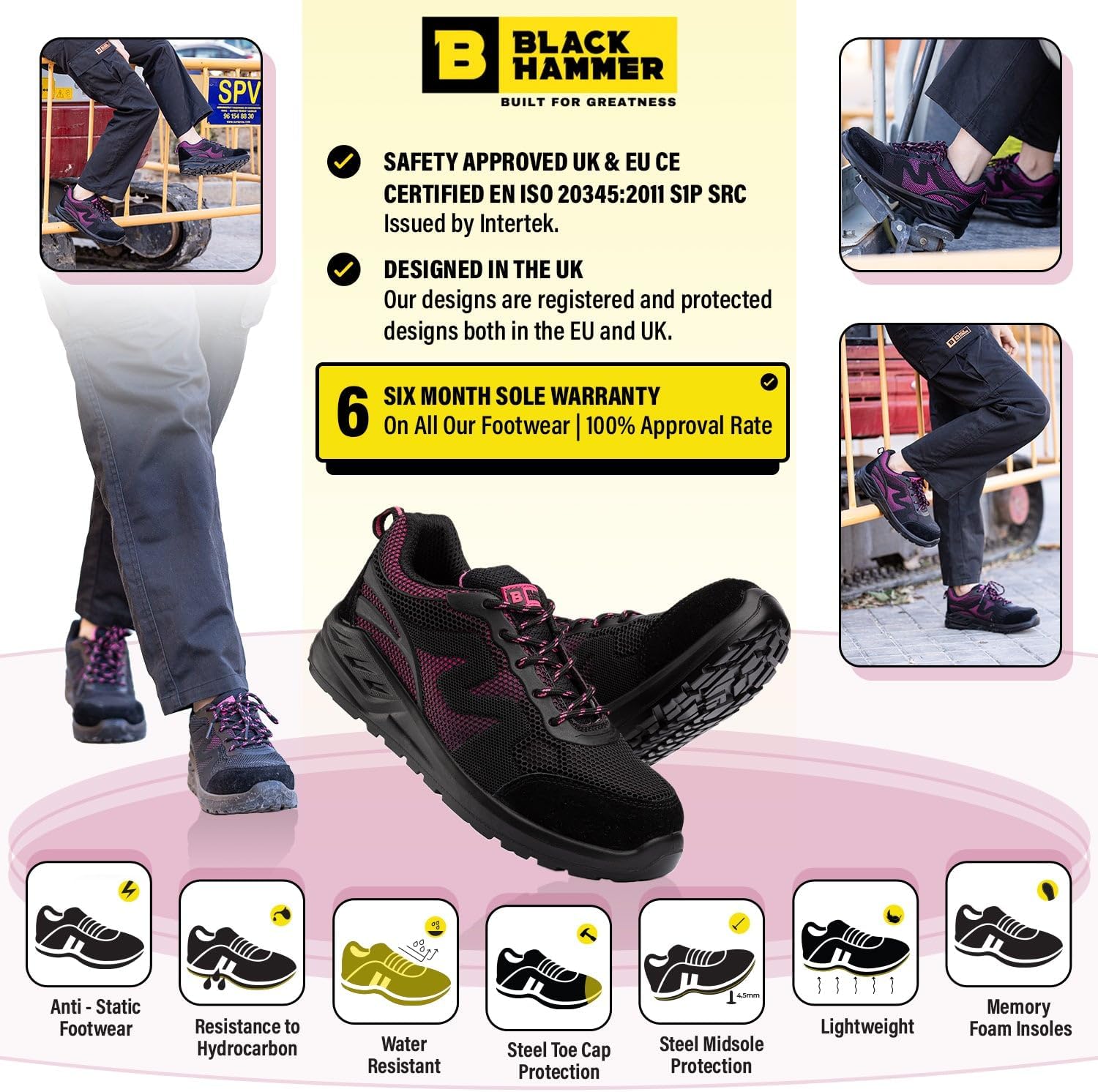 BLACK HAMMER Damen Sicherheitsschuhe S1P SRC – Leicht, Atmungsaktiv Mit Stahlkappe & Stahlsohle