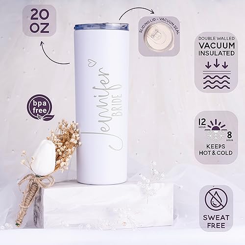 Miniatura 2 de Be Burgundy Juego de 5 vasos personalizados para damas de honor con nombres y títulos, 8 colores, grabado de 20 onzas con juego de pajilla, regalos