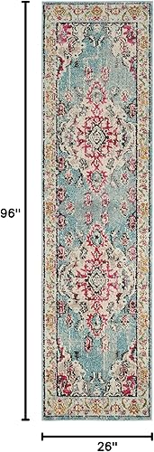 Miniatura 409 de Safavieh Tapete de área grande, colección Monaco, 11 pies x 15 pies, azul marino y celeste, diseño desgastado de medallón, no desprende pelusa