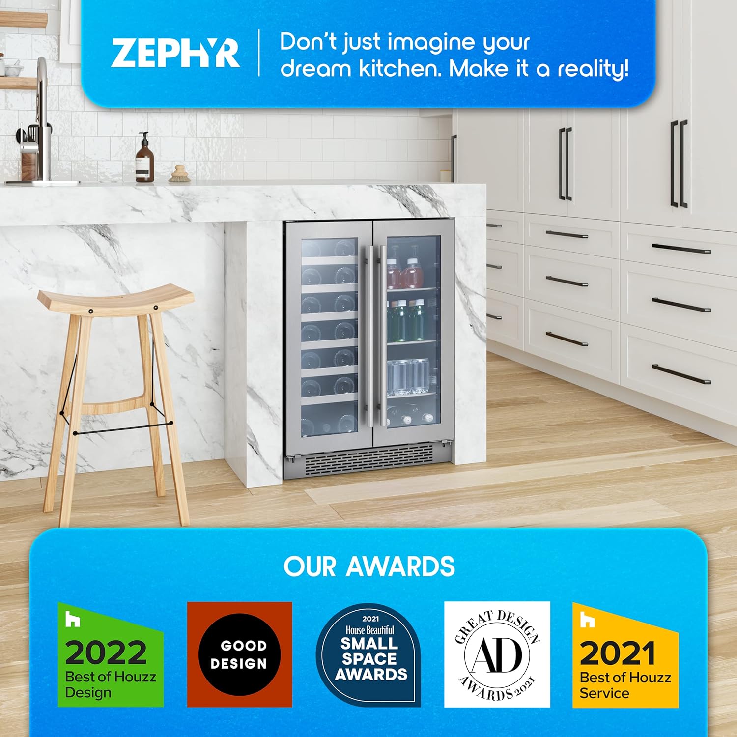 Buy Zephyr Presrv 24'' Wine Fridge & Beverage Refrigerator Dual Zone