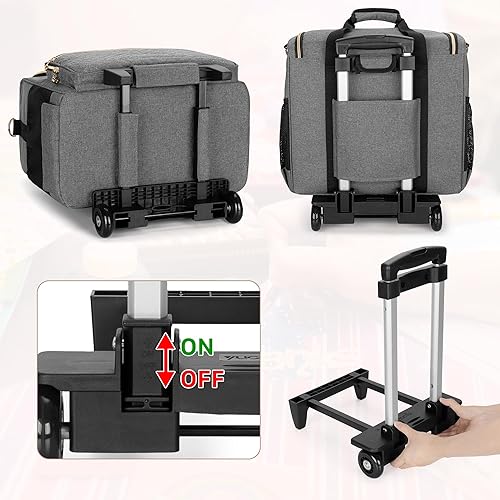 Miniatura 4 de LUXJA Bolsa de manualidades con ruedas con bolsillos para álbum de recortes de 12 x 12 pulgadas y laptop, bolsa rodante para álbum de recortes con