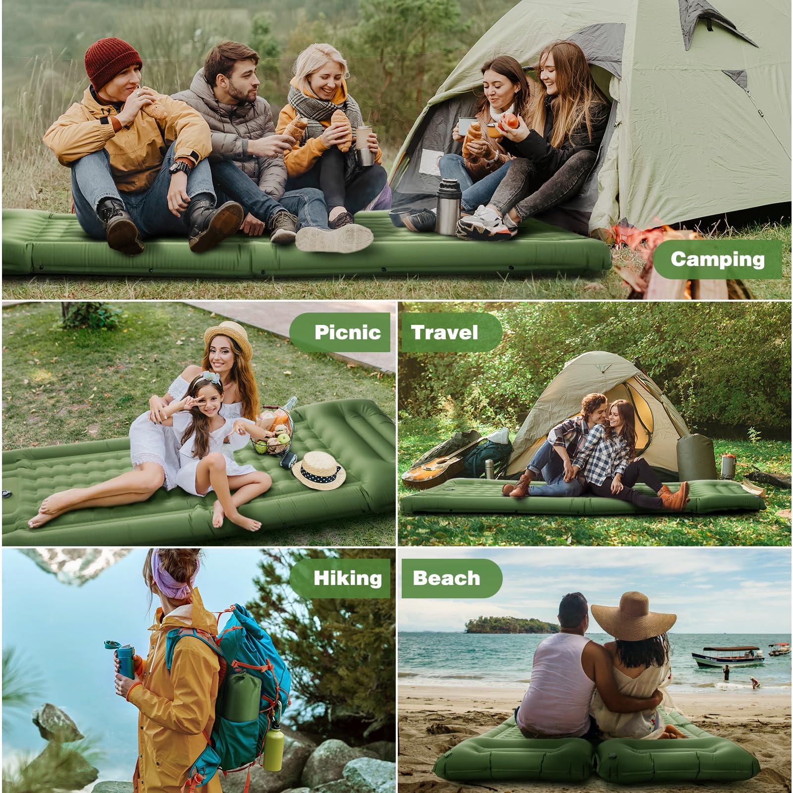 Kiaitre Isomatte,12CM Verdicktes Luftmatratze Camping mit Kissen und Fußpresse Pumpe, Ultraleicht Wasserdicht Isomatte Camping Matratze für Wandern, Strand, Outdoor und Zelt