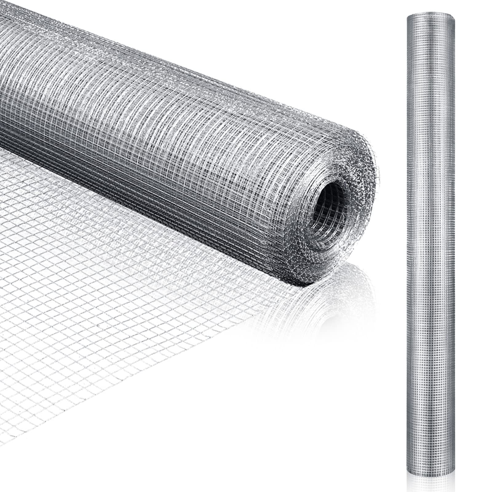 48 In x 50ft x 1/4 In Hardware Cloth Metal Mesh Chicken Wire Fence Hot Dip Galvanized After Welding Roll Antirust Wire Mesh for Poultry Netting, Rabbit Fence and Tree Guard Use