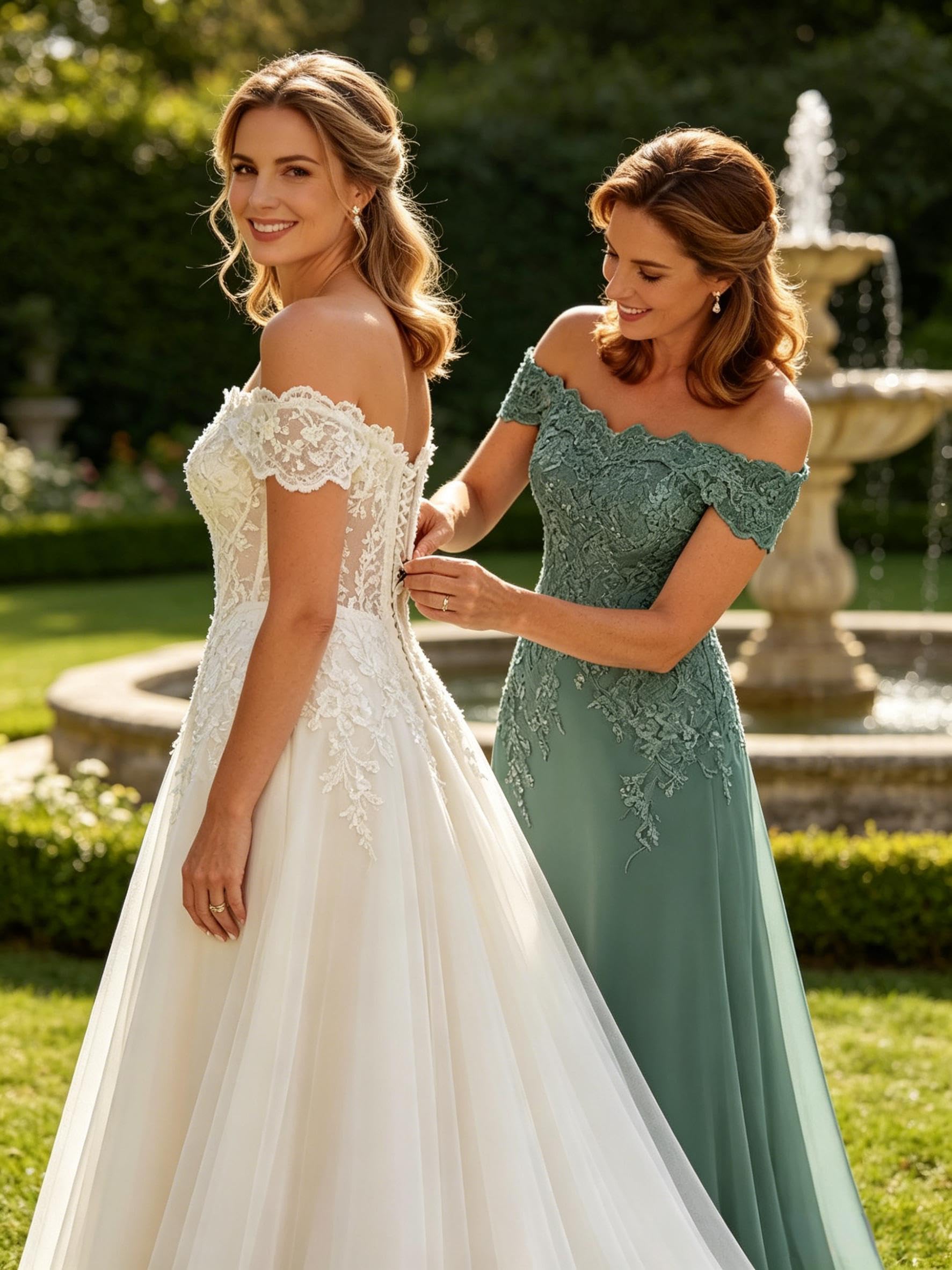 Vestido formal de gasa con hombros descubiertos para madre de la novia, con apliques de encaje | Vestido largo formal de fiesta de noche con apliques de encaje para invitada de boda