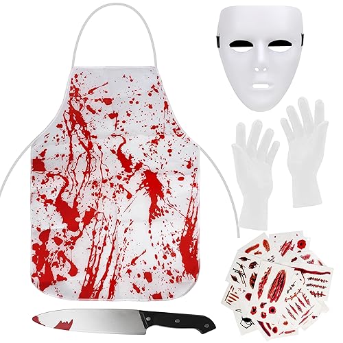 Lavwox 25 Pcs Butcher Costume Scary Set, Cooking Chef Apron,