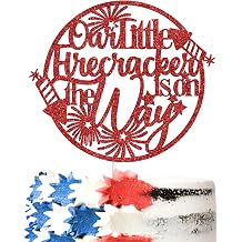 Our Little Firecracker is on the Way Cake Topper, Little Firecracker Baby Shower Cake Decor, Happy 4th of July Patriotic Theme 1st Birthday Party Decorations Supplies Red Glitter