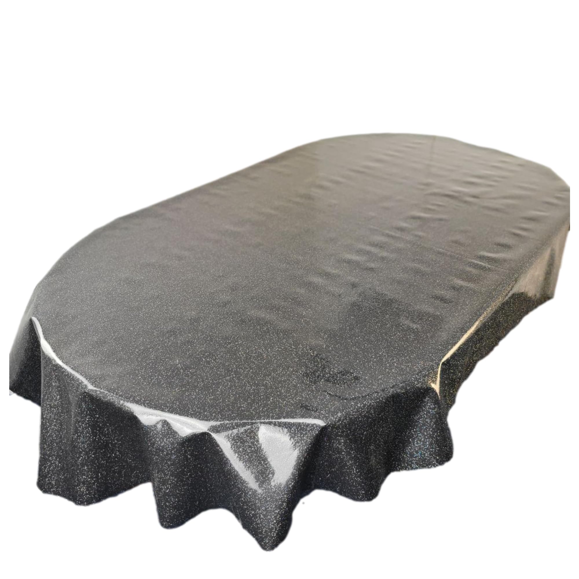 Karina Home Oval Glittery Glitter Wipe Clean Tablecloth Vinyl PVC (Black, 180 x 140cm)