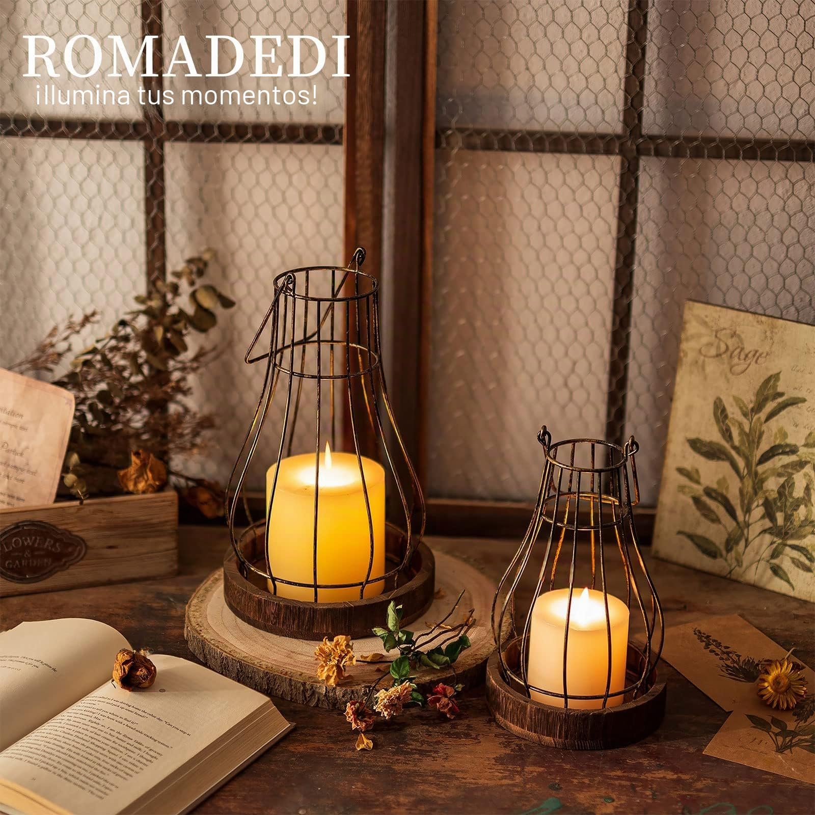 Romadedi Farol para decoración del hogar, portavelas rústico, faroles decorativos para velas, sala de estar, cocina, comedor, mesa de centro, chimenea, repisa al aire libre