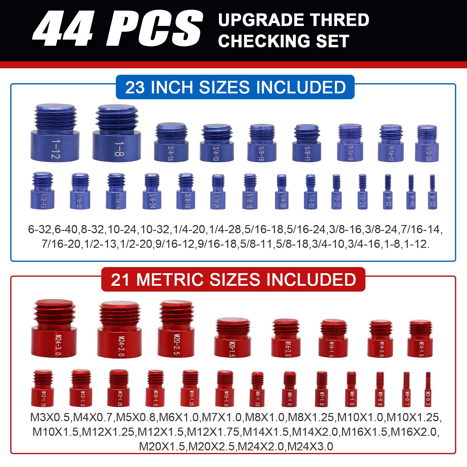 Thread Cheakeer Snapklik.com : 44 Pcs Inch And Metric Thread Checker - Nut And Bolt ...