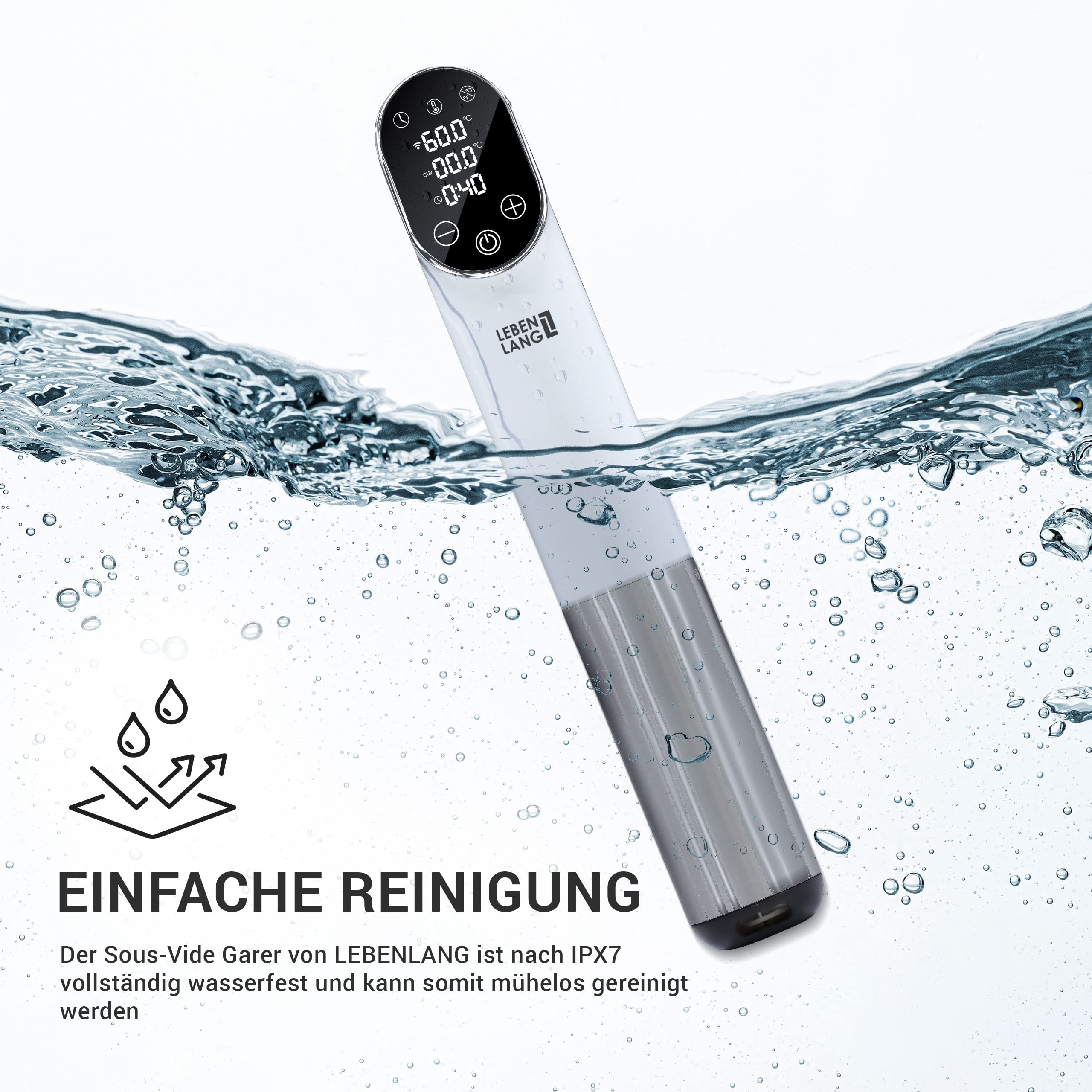 LEBENLANG 1200W Sous Vide Stick - Mit App-Steuerung I Edelstahl Su Vide Garen mit Timer für Fleisch Fisch Gemüse| Souvidestab Souse Garer | Susvide Sovit Souvidgarer Sou Vid Souc Vide Stab Stick