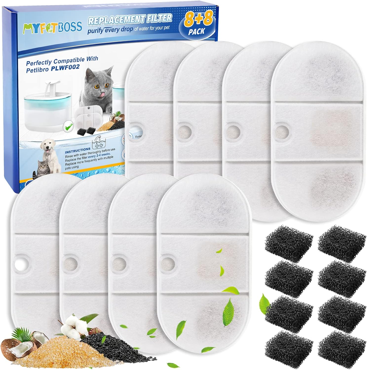 MyfatBOSS Cat Water Fountain Filter, 8 Pack Cat Fountain