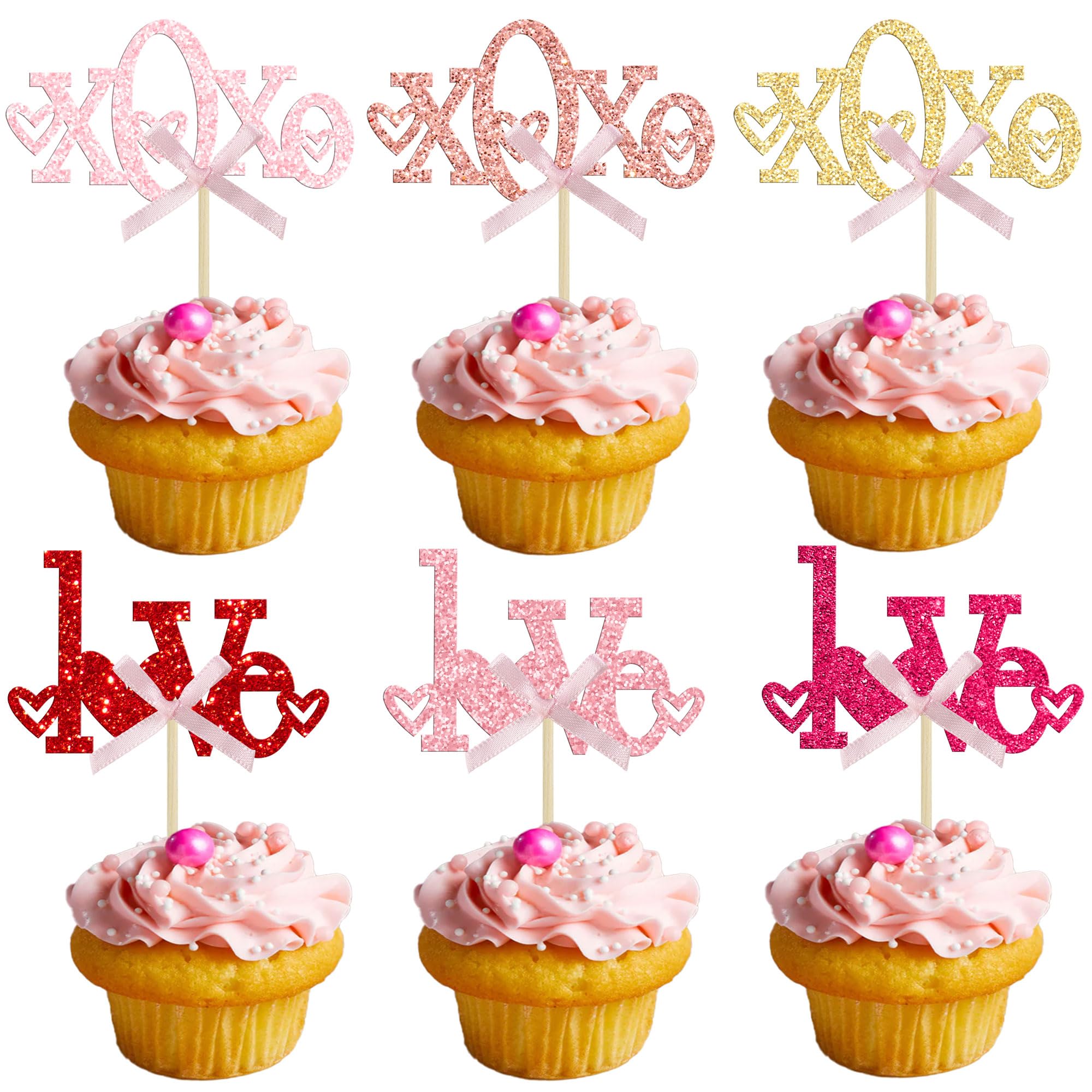 Décoration cupcake Saint-Valentin paillettes chic - Lot de 24 - 8
