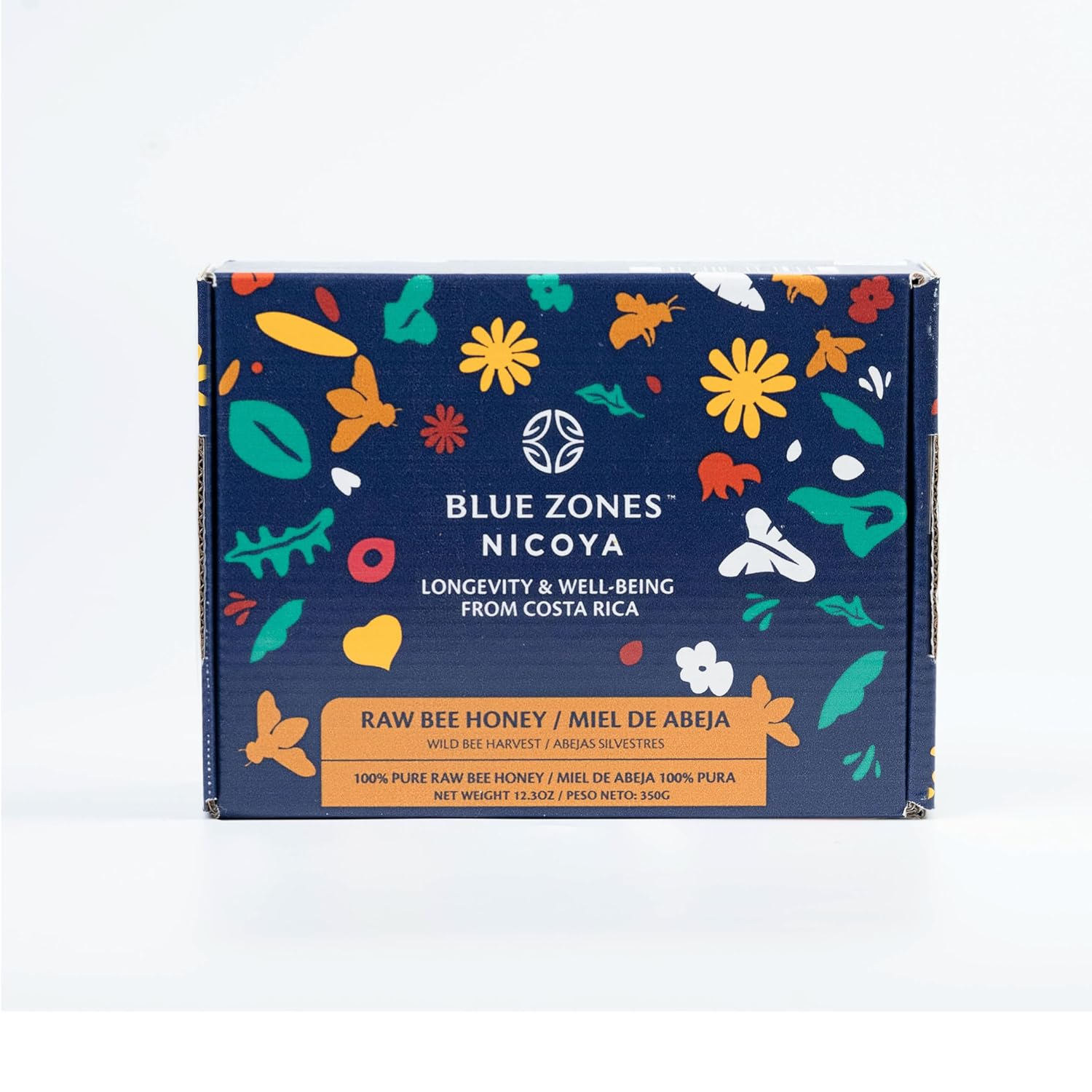 Blue Zones Nicoya - Raw Bee Honey with Box and Wood Dipper 100% Natural Gluten Free Honey - from Peninsula of Nicoya in Costa Rica - Multifloral, Tropical Dry Forest - Wild Bee, 12.3 Ounce (350g)