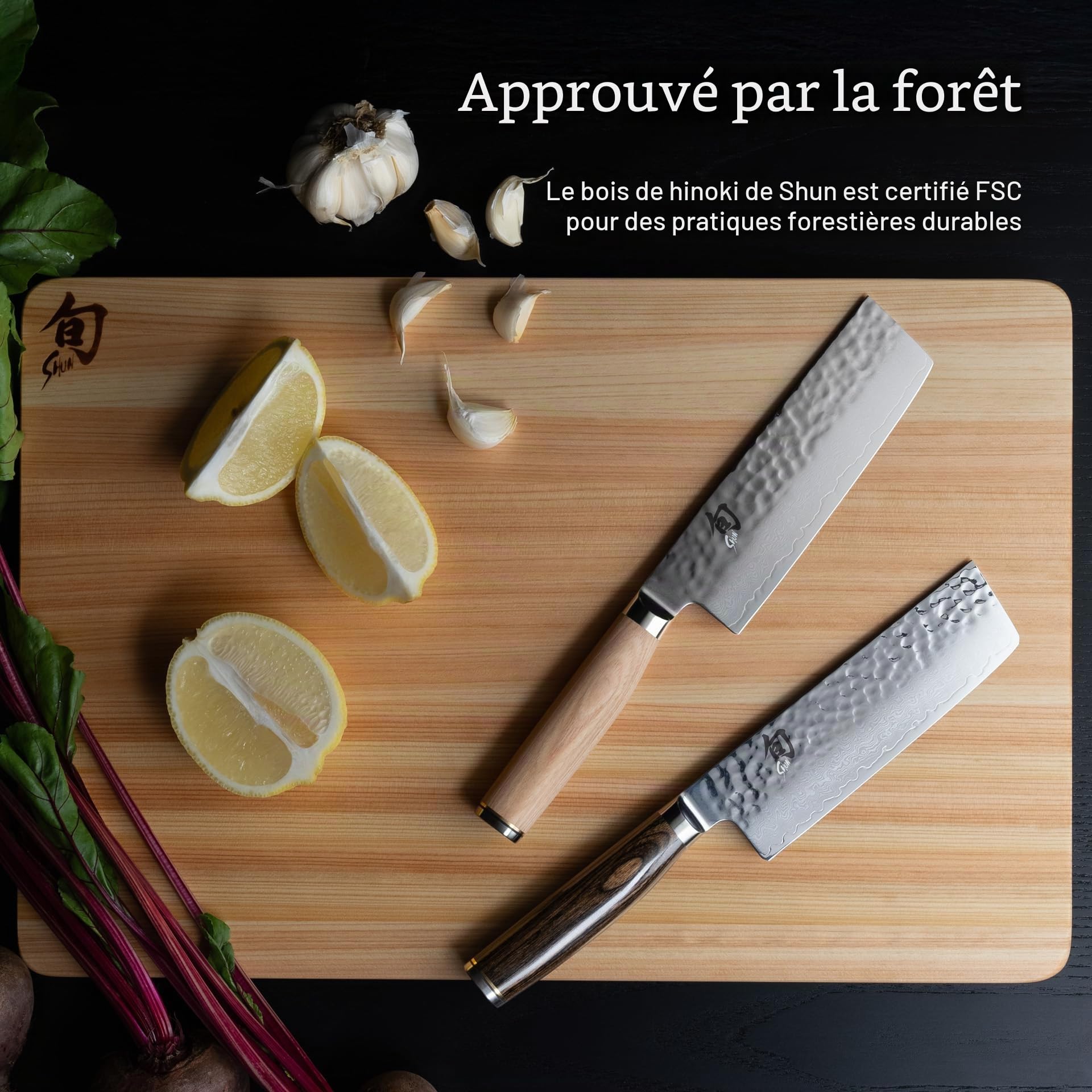 KAI Shun Planche à Découper Hinoki, taille L - cyprès japonais - dimensions 45,7 x 30,5 x 2 cm planche à découper planche en bois pour découper, Marron