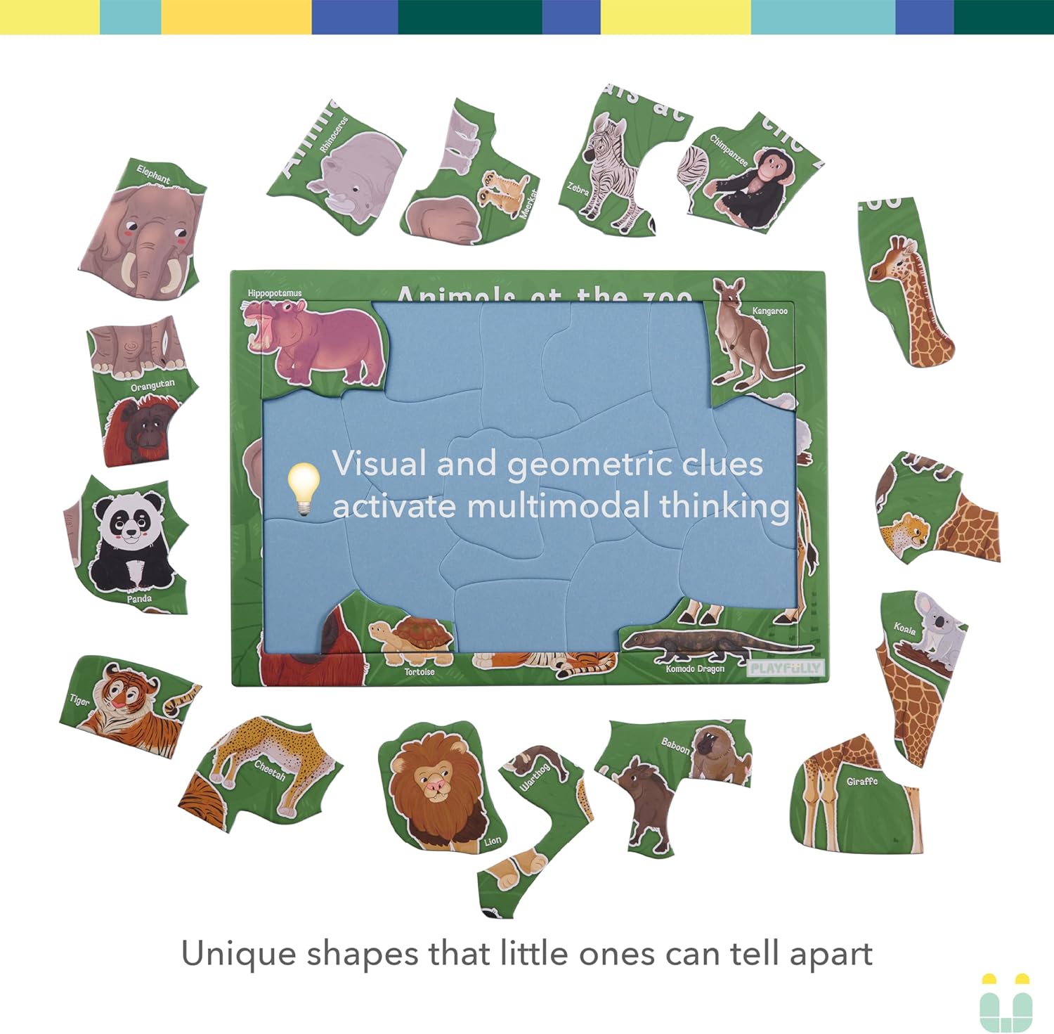 ‘Animals at the Zoo’ 20 Piece Puzzle with Frame for Kids Ages 3-5 | Lost Piece Guarantee | Unique Shapes | Child-Centric Design | Educational Toy for Cognitive Development, STEM, Fine Motor