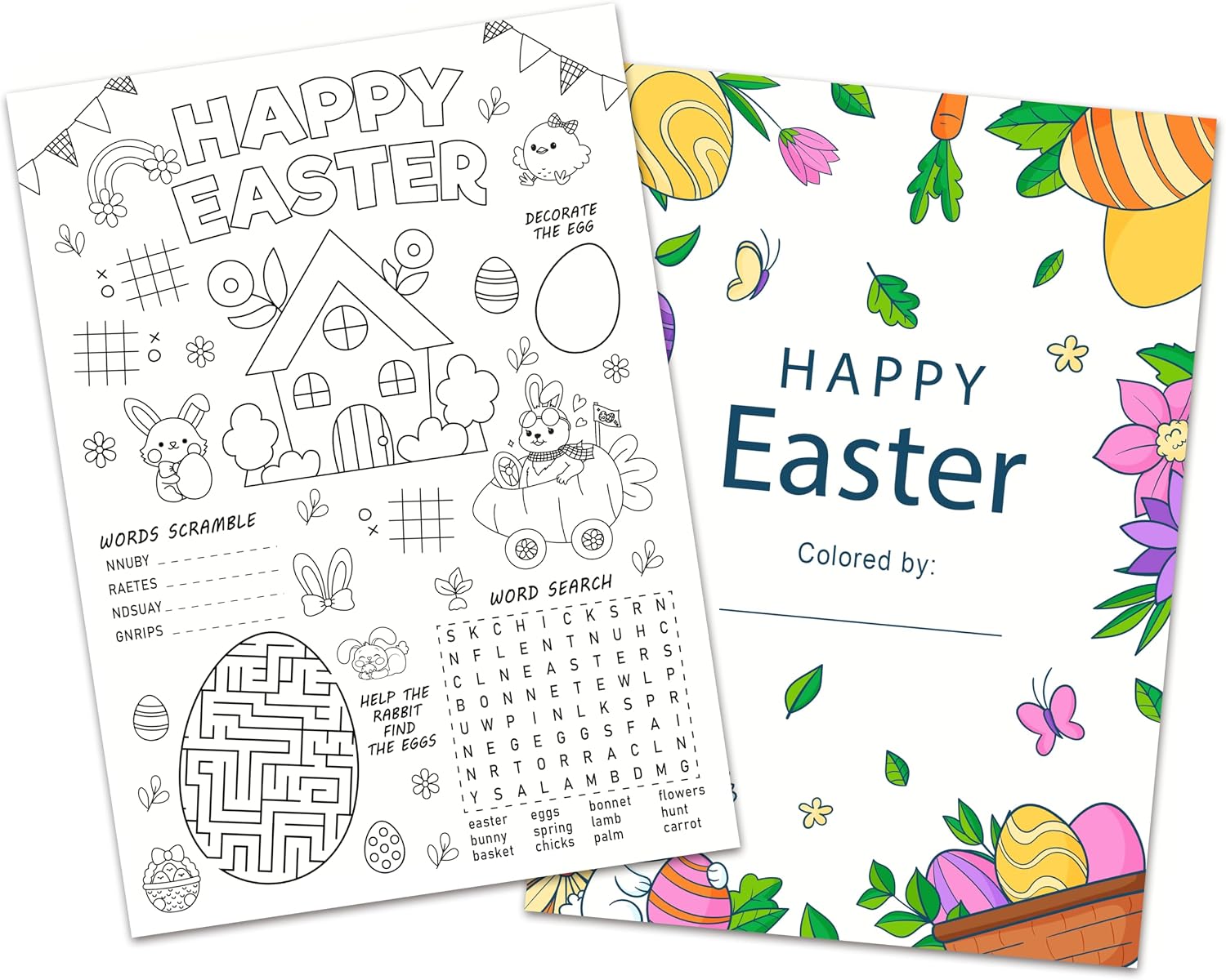 YEBFC 25 Pcs Easter Mini Games Coloring Cards, He is Risen Themed Color-in Cards, Funny Christian Cross Bible Posters, Easter Eggs Basket Stuffer Gifts, Spring DIY Crafts for Adult Party (05)