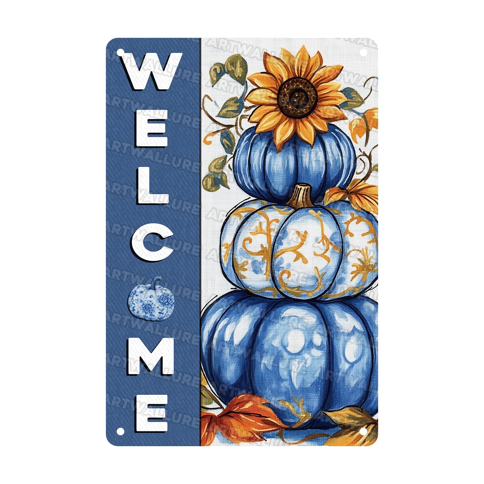Anceky Vintage Signs Fall Blue Pumpkin Sunflower Metal Tin Sign Funny Wall Decor For Kitcen Garage Farmhouse Backyard Home 12×8 Inch