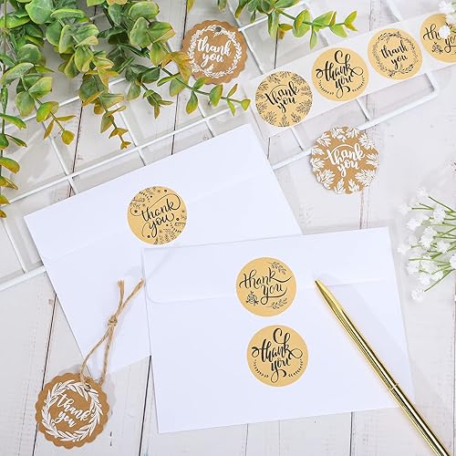 Miniatura 3 de Whaline 1000 calcomanías de agradecimiento redondas de papel kraft, 6 diseños negros, etiquetas adhesivas de sellado en rollo para sobres de boda,