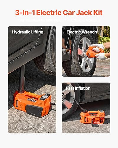 Miniatura 2 de VEVOR Gato eléctrico para automóvil, 5 toneladas11000 libras, gato de tijera eléctrico con inflador integrado, reemplazo de cambio de neumáticos de