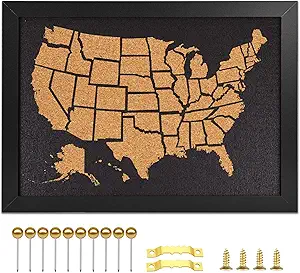 Black Frame Cork Board Map of The United States, 14
