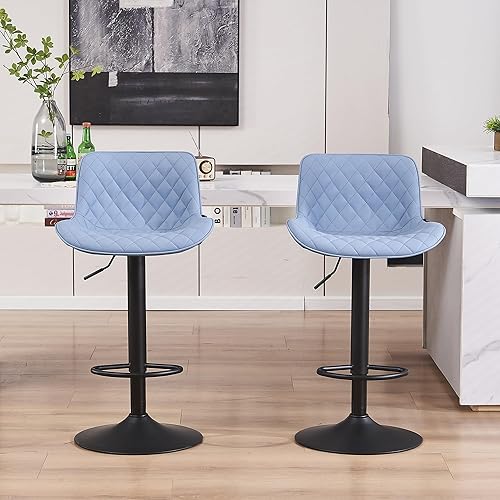 Miniatura 61 de YOUTASTE Taburetes de bar negros de altura de mostrador, juego de 2 taburetes de bar ajustables giratorios de piel sintética con respaldo acolchado,