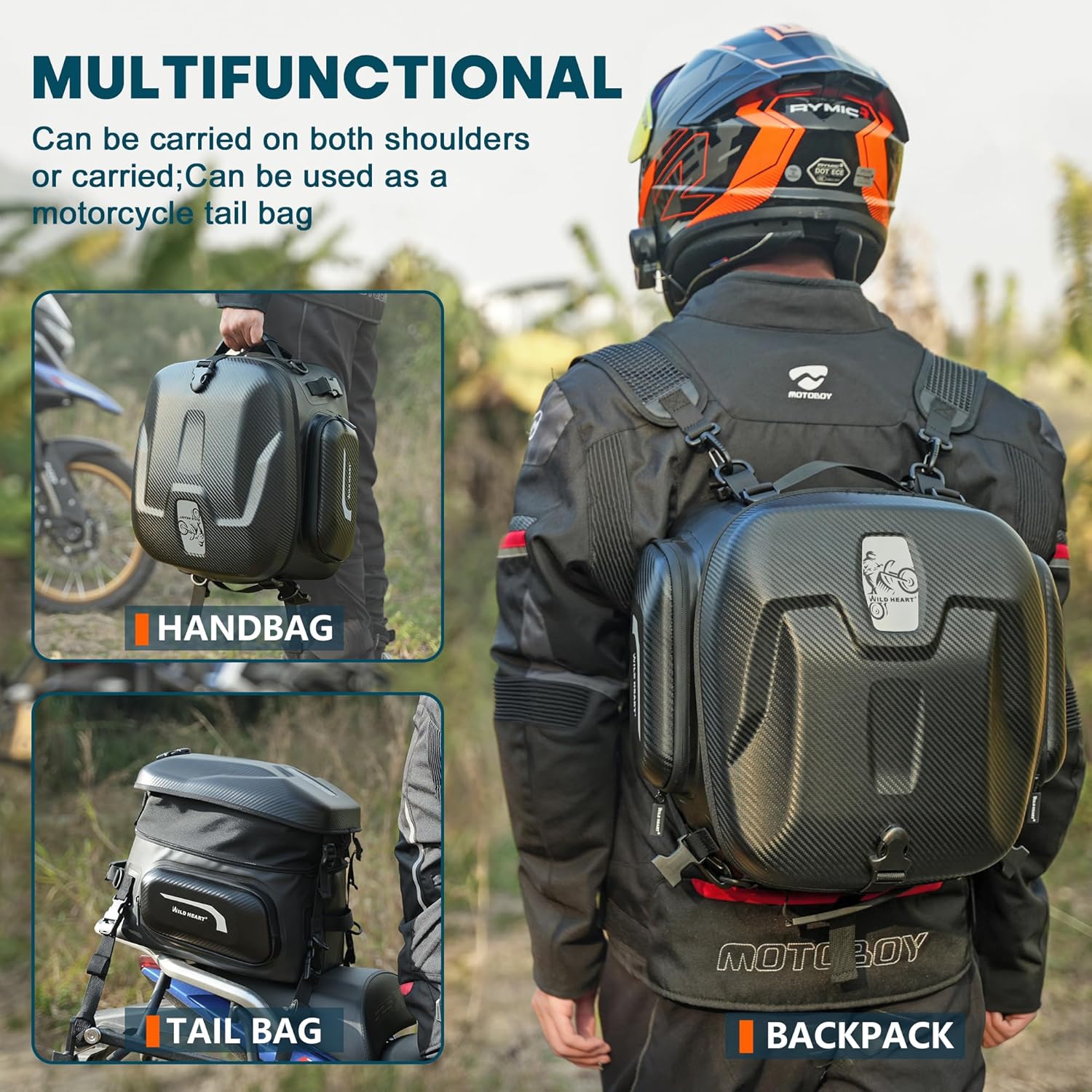 WILD HEART Motorcycle Tail Bag Hard Shell with Expandable Capacity 24L-34L Waterproof Wear-Resistant Hold Helmet Rear Seat Bag - Image 5