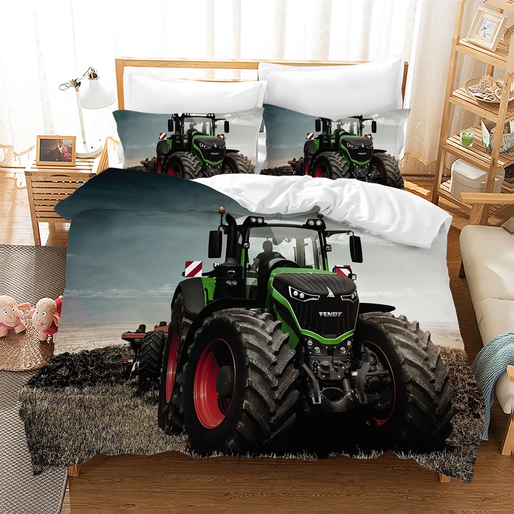 Gegeryozer 3D Tractor Bedding Set, Tractor Pattern Printed Duvet Cover, Decorative Duvet Cover for Children's Room