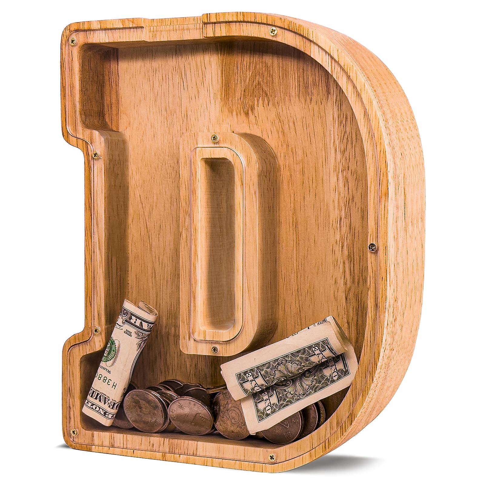 JOOMLAFLY Wooden Letter Piggy Bank for Kids Personalized Initial Coin Bank Wood Kids Money Bank