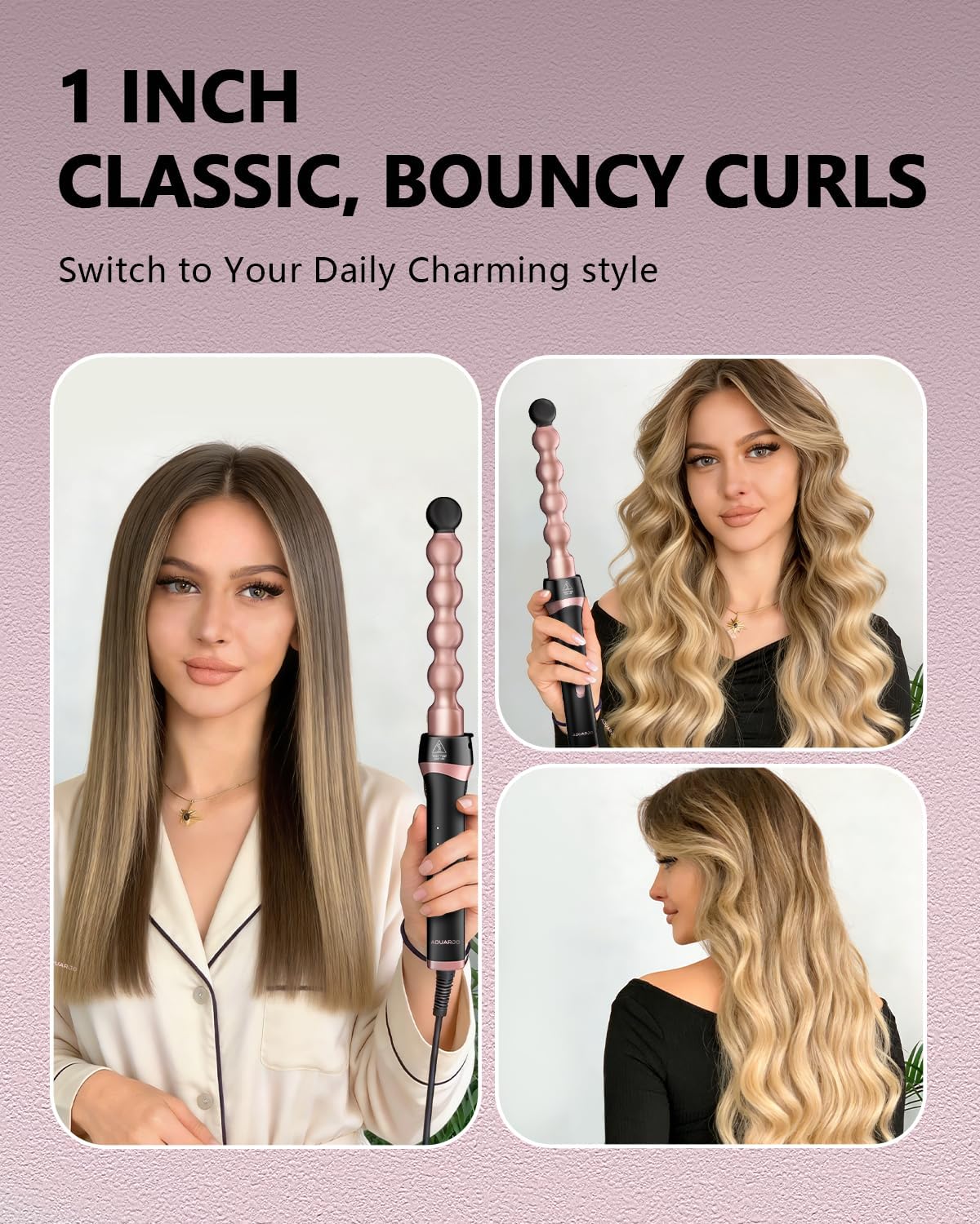 5 in 1 Curling Wand Set, Multi Curling Iron Wand with Thermal Brush and 4 Interchangeable Ceramic Curling Wand for Women in All Hair Type,Dual Voltage Hair Curler