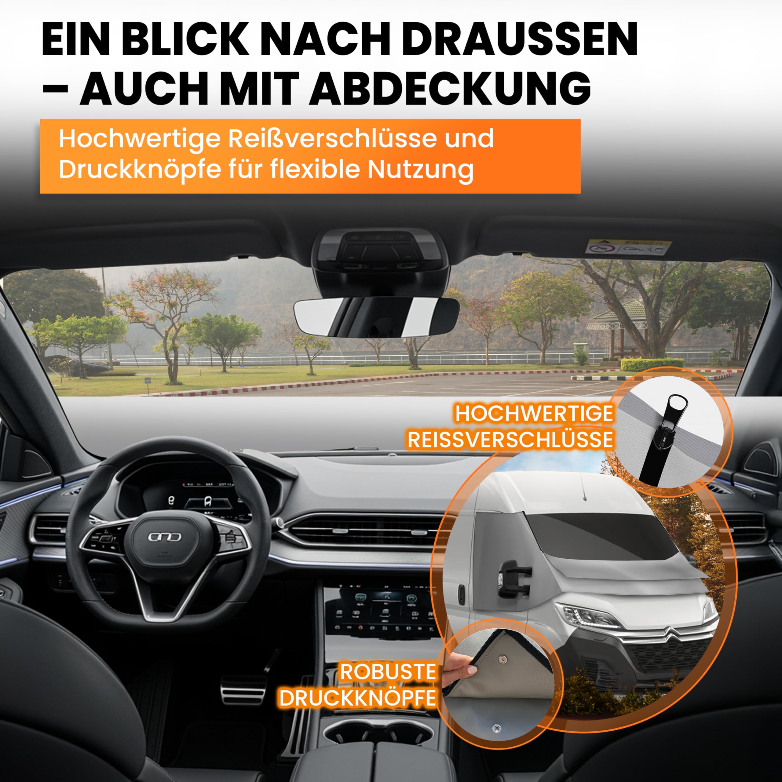NATURIZ® FIAT Ducato Frontscheibenabdeckung – hochwertige, wetterfeste Thermomatte außen mit effektivem Sonnenschutz für Wohnmobile – passend für Ducato, Jumper, Boxer 2006–2025 (Grau)