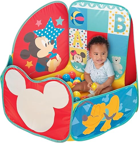 Disney Piscina de pelotas para bebés con 15 pelotas flexibles suaves para presionar y jugar, arena para bebés y niños pequeños 15 bolas incluidas