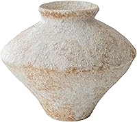 CozyWel Handmade Rustic Farmhouse Distressed White Ceramic Vase - Textured Pottery Flower Vase for Centerpieces, Home Decor & Gifts