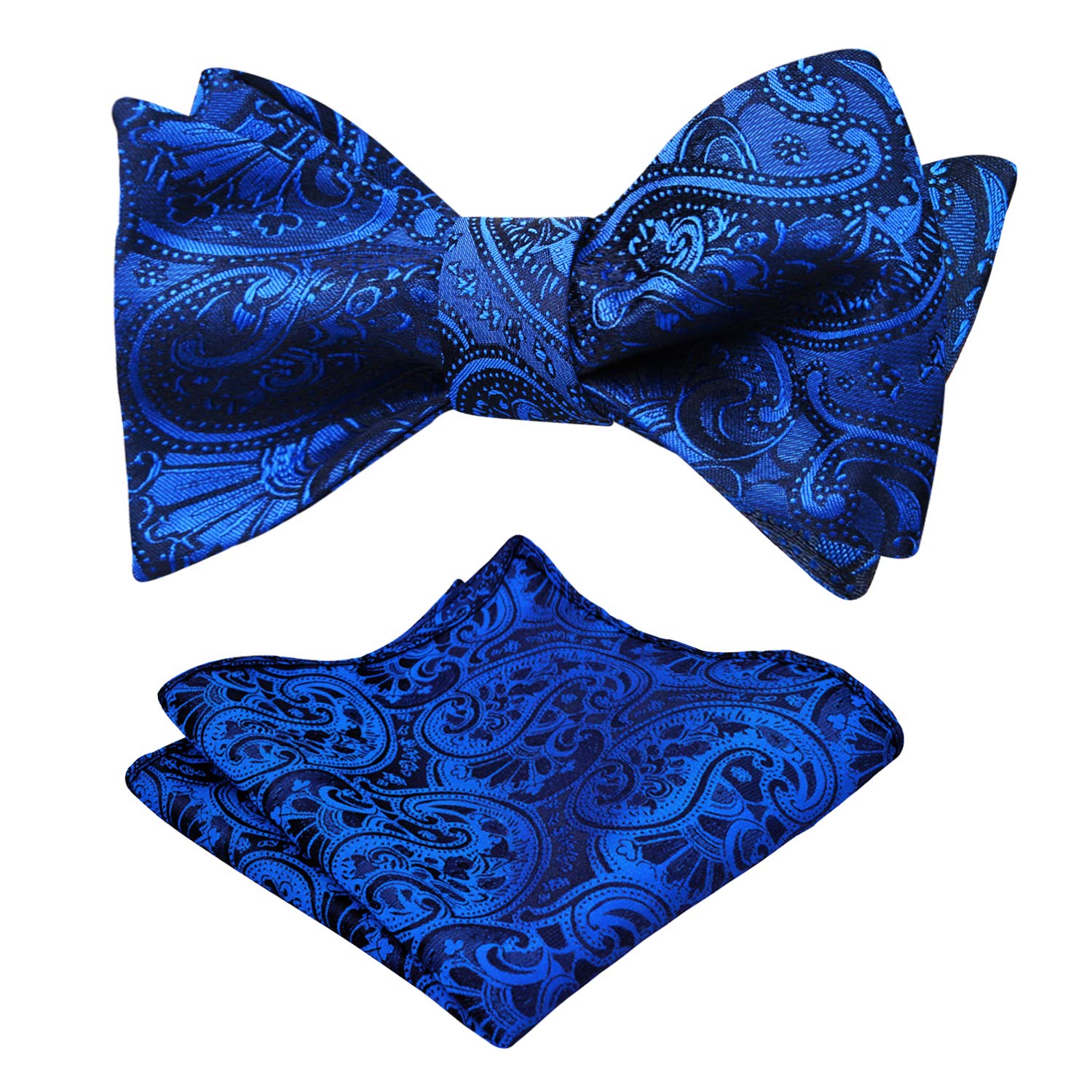 AlizealMen's Paisley Jacquard Tuxedo Self Bow Tie with Hanky Set for Wedding Party (4"(L)2.5"(W), Royal Blue)
