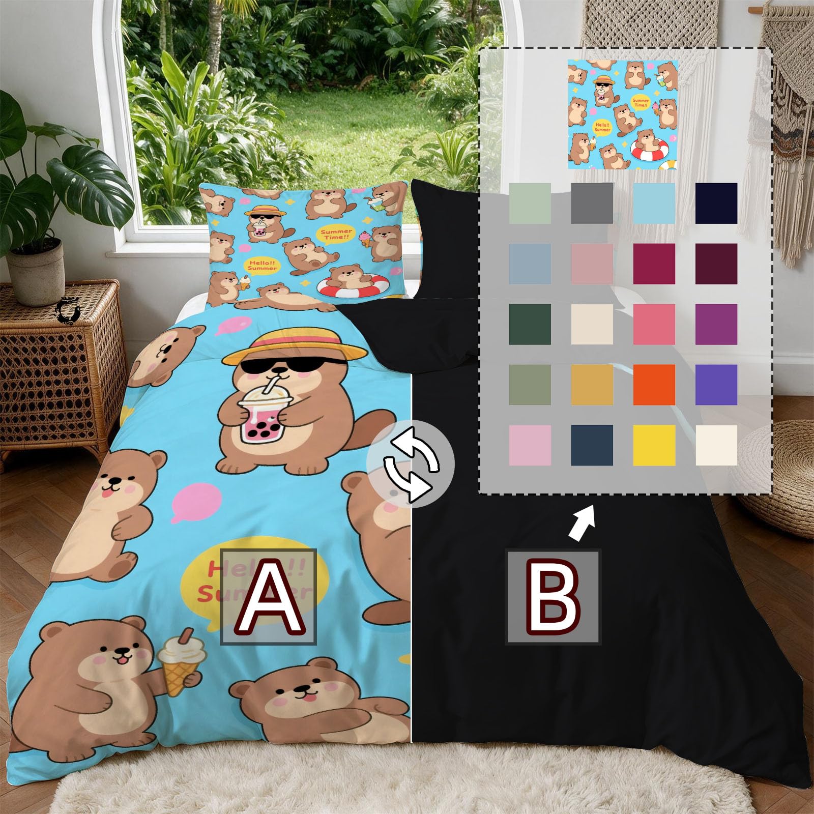 Bettwäsche 155x220 Sommerotter, Winter Weiche Mikrofaser 3D Niedlich Wendebettwäsche Set, Bettzeug mit 2 Kissenbezug, Bettwäsche Set Für Erwachsene