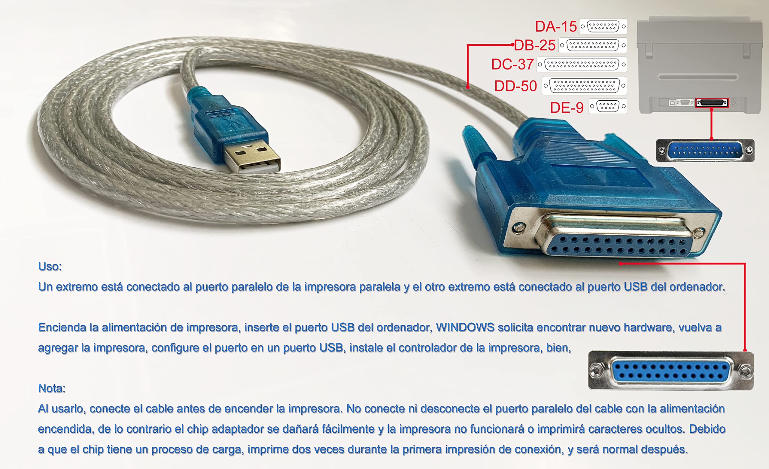 Adattatore cavo parallelo stampante USB maschio a porta parallela LPT BD25F 90 cm per collegare PC, stampante di biglietti, per HP Laserjet ecc.