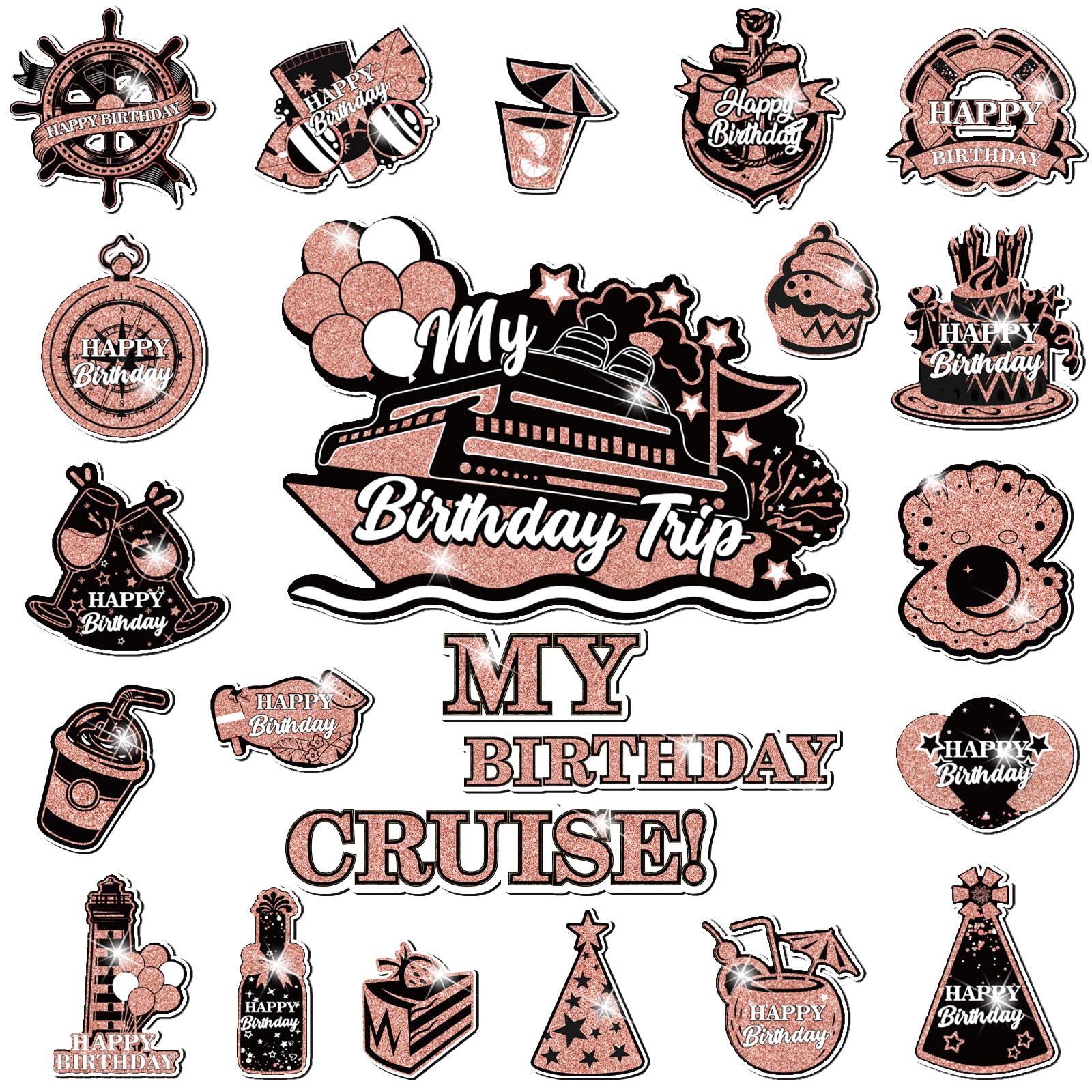 My Birthday Cruise Door Magnets Decorations, Rose Gold Black Happy Birthday Cruise Ship Door Decor Magnetic for Women Girls Birthday Carnival Party Supplies Door Refrigerator Fridge Car Kitchen