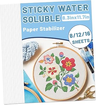 Sticky Water Soluble Embroidery Stabilizer 16PCS 8.3" x 11.7" Printable Wash Away Paper Stabilizer Allowed for Print or Draw Patterns Embroidery Transfer Paper for Hand & Machine Embroidery