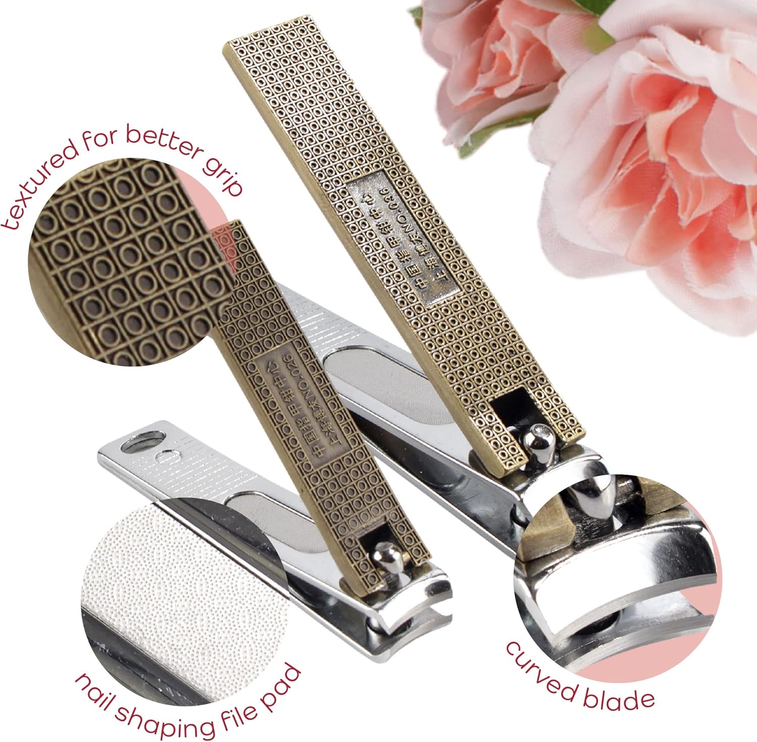 Brass Nail Clippers Set - 4pc Nail Care Set - Chrysanthemum Detailing - 10 Sets