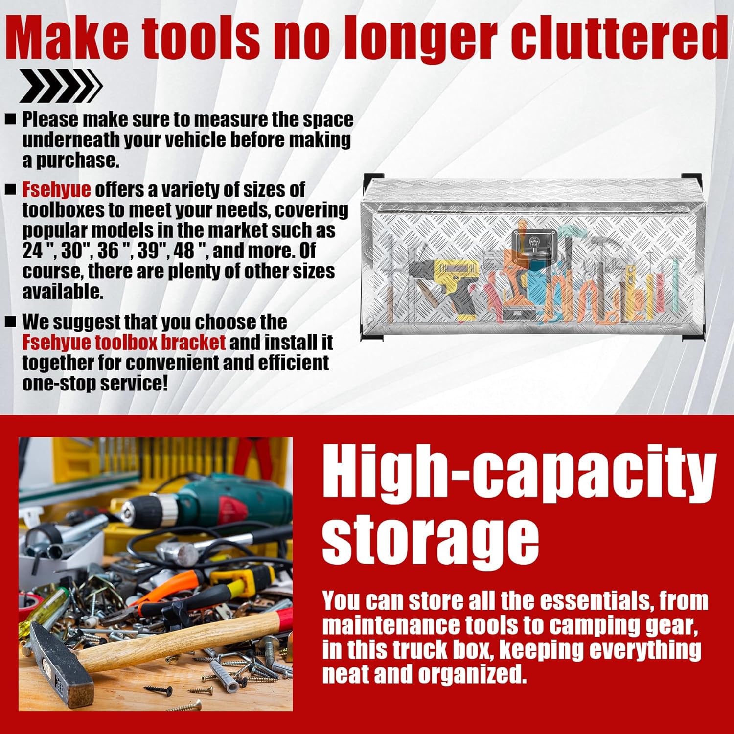 Underbody Truck Tool Box 36"×14"×16" Heavy Duty Aluminum Truck Bed Toolbox with Lock and Keys Suitable for Truck Bed Pickup RV Trailer