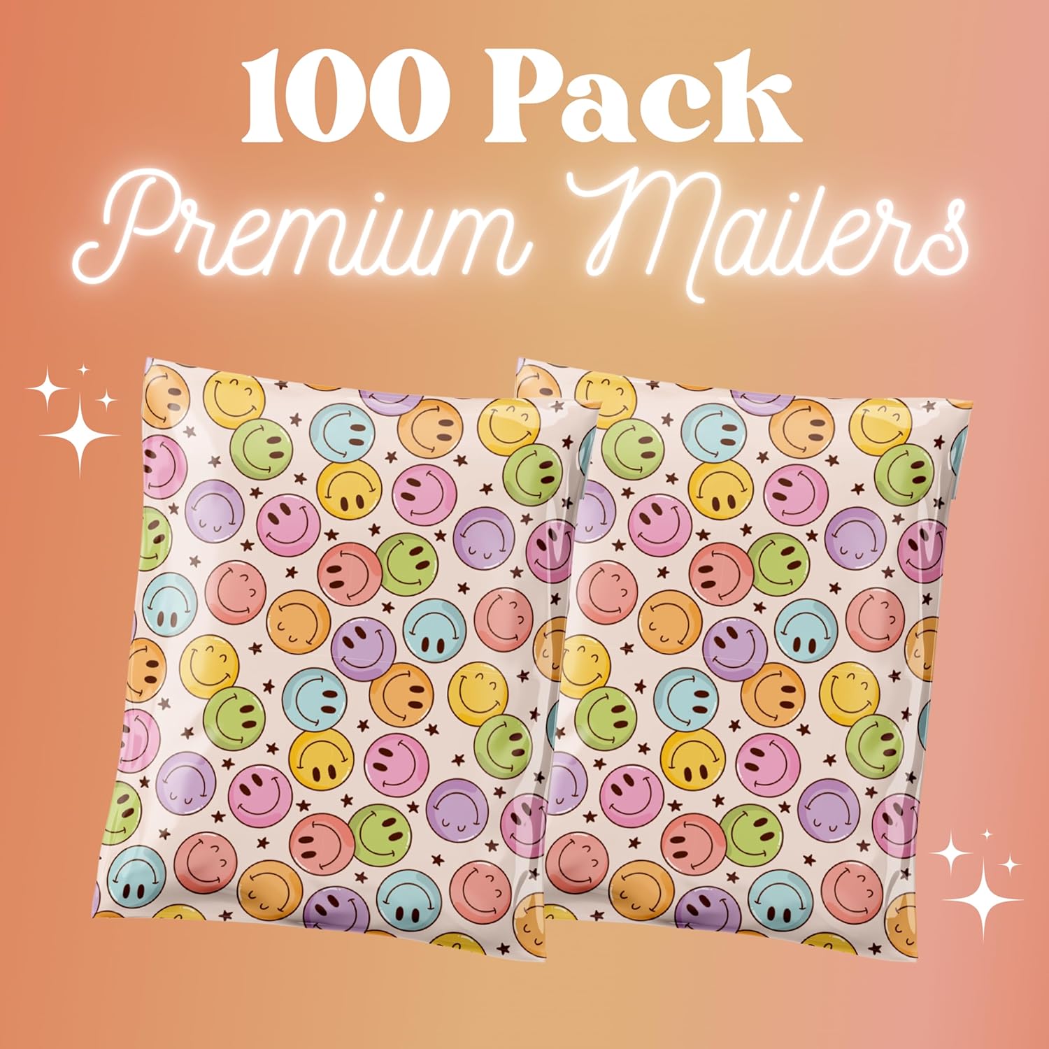 Poly Mailers 6x9 100 Pack, Waterproof & Tear Resistant Mailing Envelopes for Small Business Supplies, Shipping Bags for Clothes, Cute Shipping Bags for Small Business, Happy Smiles